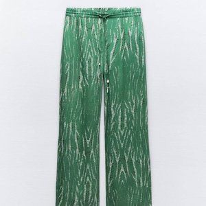 $70 NWT ZARA Printed Green Mid Drawstring Viscose Beach Coverup Pants